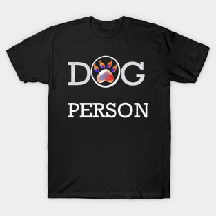 Distressed Dog person slogan with Cute Paw print pattern, psychedelic trippy colours colors T-Shirt